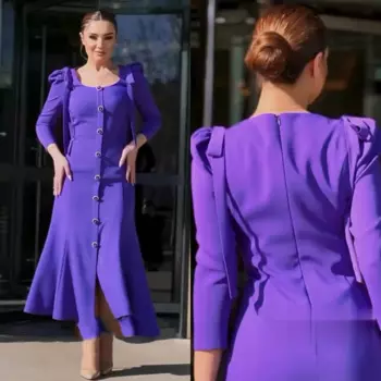 Jiayigong трикотажное платье на пуговицах с бантом на День святого Валентина ТРАПЕЦИЕВИДНОЕ ПЛАТЬЕ с квадратным вырезом на заказ миди es