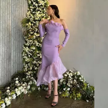 Jiayigong высокое качество Джерси с рюшами вечернее трапециевидное платье на одно плечо на заказ платье миди платья