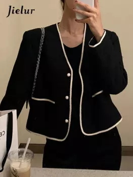 Jielur Женская Осенняя куртка с V-образным вырезом и карманами