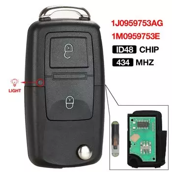 Jingyuqin 2BTN 1J 0959753 АГ/1М 0959753 E 434 МГц ID48 Чип-дистанционный Ключ Для VW Beetle Bora Golf Passat Polo Transpo...