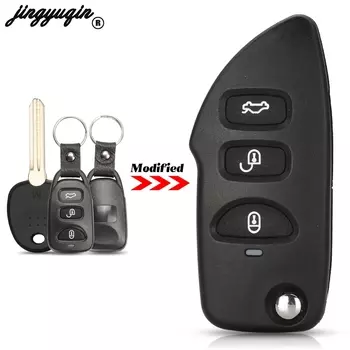 Jingyuqin 3-кнопочный модифицированный для Kia Carens 2006-2008, подходит для Hyundai Fob, чехол для дистанционного ключа автомобиля, замена левого необрезанного лезвия