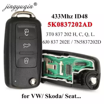 Jingyuqin 3BT дистанционный откидной ключ 434 МГц ID48 чип для VW Volkswagen GOLF PASSAT Tiguan Polo Jetta Beetle Skoda Seat Car 5K 0837202 АД