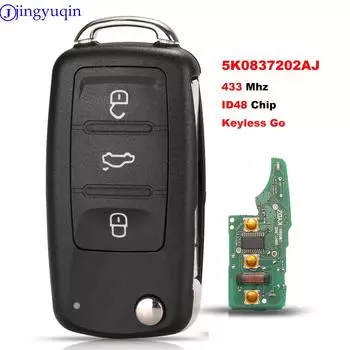 Jingyuqin 434 МГц Ключ Дистанционного Управления ID48 Чип Для VW Volkswagen GOLF PASSAT Tiguan Polo Jetta Beetle Keyless Go Б...