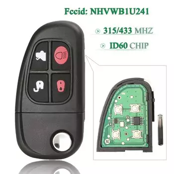 Jingyuqin 4-бутовый автомобильный откидной дистанционный ключ для Jaguar X-Type S-Type 1999-2009 XJ XJR 2002-2008 315/433 МГц с чипом 4D60