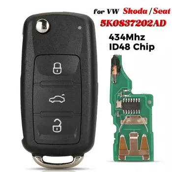 Jingyuqin 5K0 837 202 AD Дистанционный ключ 434 МГц id48 для VW Golf Mk6 Estate Caddy Eos Jetta Polo Scirocco Tiguan Skoda/Seat Cordoba