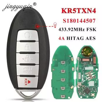 jingyuqin KR5TXN4 S 180144507 Умный 5-кнопочный ключ для Nissan Rouge 2019 2020 2021 Kicks 433 МГц 4A HITAG AES NCF29A1M 285E3-6RR7A