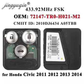 Jingyuqin OEM 72147-TR0-H021-M2 дистанционная печатная плата FSK 433,92 МГц Fob для Honda Civic 2011 2012 2013 2014 3BTN Автомобильный ключ A05TBB