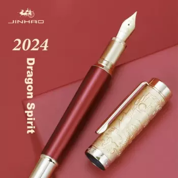 Jinhao 2024, перьевая ручка Dragon Spirit, роскошная металлическая ручка с наконечником F Heartbeat, школьные канцелярские принадлежности, деловые офисные принадлежности, подарок