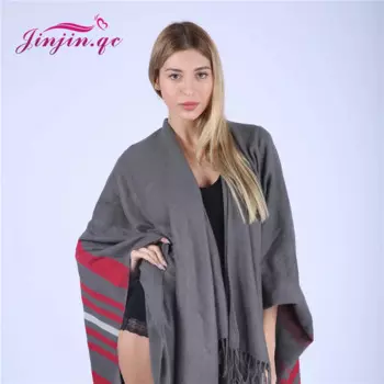 Jinjin. QC 2019 Новое Модное Пончо с Бахромой Акриловая Шаль Пончо Для Женщин Осенняя Зимняя Вязаная Одежда Мужские Накидки Полосатая Роковая Женщина