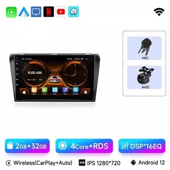 JIUYIN Android 12 Carplay для Mazda 3 2004 2005 2006 2007 2008 2009 Автомагнитола с мультимедийным проигрывателем BOSE 2 Din Стерео GPS DVD