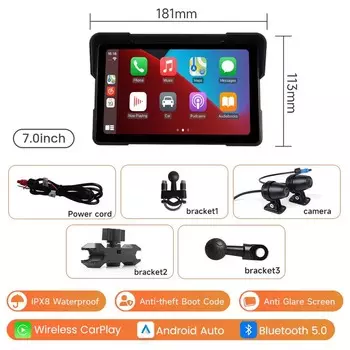 JIUYIN мотоциклетный GPS-навигатор, мультимедийный плеер, беспроводной CarPlay, Android Auto, IPX7, водонепроницаемый сенсорный экран BT 2024