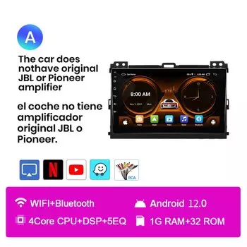 JIUYIN TS18 для Toyota Land Cruiser Prado 120 2004-2009 Автомагнитола мультимедийная навигация 2 din Android Авторадио CarPlay стерео