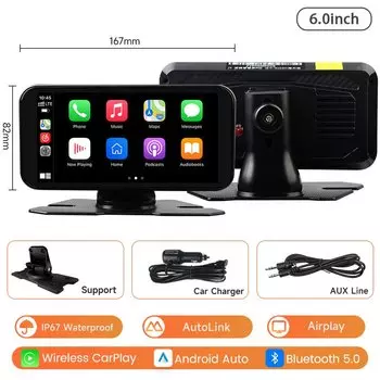 JIUYIN универсальный автомобильный радиоприемник, мультимедийная навигация, беспроводной Carplay Apple Android Auto 6, сенсорный экран, Bluetooth музыкальный плеер