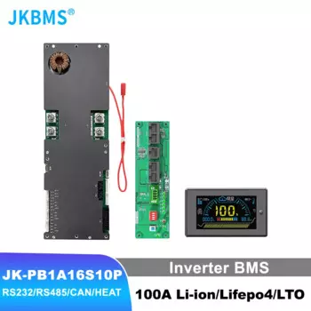 JKBMS PB1A16S10P 100A Интеллектуальный инвертор BMS 8S-16S 24V 48V Семейное хранилище энергии Lifepo4/Li-ion/LTO для инвертора Growatt Deye