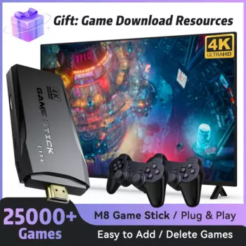 JMachen M8 Game Stick 4K игровая консоль 25000+ игр для PS1/GBA/MAME/MD игровой плеер с беспроводным контроллером 2,4G для детей