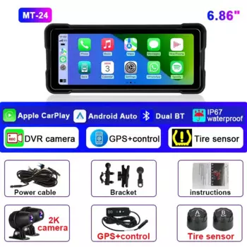 JMCQ 6,86-дюймовый мотоциклетный навигационный видеорегистратор 2K с двумя объективами IPX7 водонепроницаемый портативный беспроводной Carplay/Android автоматический Bluetooth-монитор