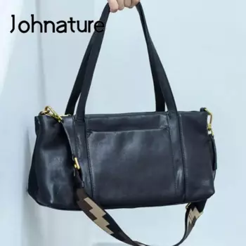 Johnature женская сумка из натуральной яловой кожи, новинка 2024, простая сумка из натуральной кожи, большая вместительная пригородная сумка, повседневные универсальные сумки на плечо