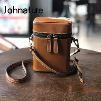 Johnature женские сумки 2024, новая сумка для мобильного телефона из натуральной кожи, первый слой из воловьей кожи, женская сумка через плечо для отдыха