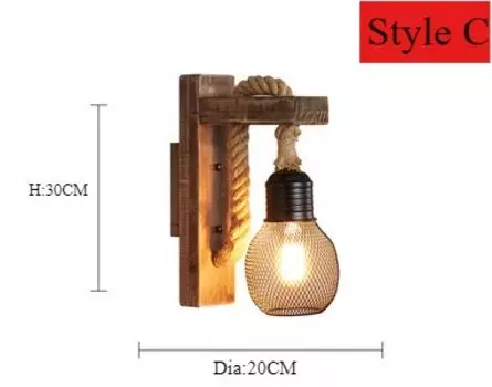 JOYINLED Винтажный настенный светильник из пеньковой веревки E27