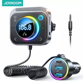Joyroom Bluetooth 5.3 FM-передатчик AUX Автомобильный адаптер Аудио FM-передатчик Bass Boost 3 порта PD & QC 3.0 FM Bluetooth Быстрое зарядное устройство