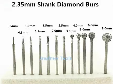 Jrealmer алмазные фрезы 10 шт., хвостовик 2,35 мм