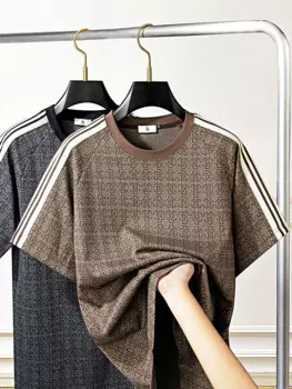 JSBD-NZ летняя Высококачественная дышащая трикотажная футболка с геометрическим рисунком жаккардового контрастного цвета с поясом мужская футболка с коротким рукавом