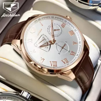 JSDUN 8921 классические роскошные автоматические часы для мужчин в римском масштабе механические наручные часы 50 м водонепроницаемые светящиеся Мужские часы с кожаным ремешком