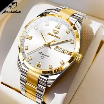 JSDUN 8963 Роскошные автоматические наручные часы со стразами, оригинальные механические часы с двойным календарем для мужчин, водонепроницаемые наручные часы ведущей марки