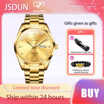 JSDUN роскошные мужские полностью автоматические механические часы оригинальный бренд золотой браслет из нержавеющей стали водонепроницаемые мужские наручные часы светящиеся