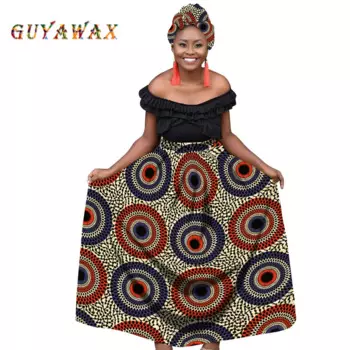 Юбка Макси Kente в африканском стиле с шарфом, Женская весенне-Осенняя мода, женское элегантное длинное платье с высокой талией