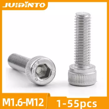JUIDINTO 1-55 шт. Винт с шестигранной головкой M1.6 M2 M2.5 M3 M4 M5 M6 M8 M10 M12 Винт с шестигранной головкой из нержавеющей стали