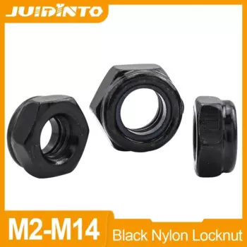 JUIDINTO 2-40 шт. метрические черные нейлоновые вставные блокировочные гайки M2 M2 M2, 5 M3 M4 M5 M6 M8 M10 M12 Нержавеющая Сталь Шестигранные контргайки 85