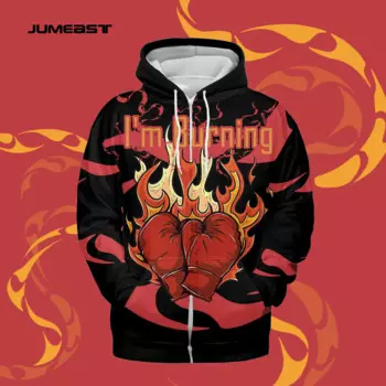 Jumeast боксерские перчатки на молнии толстовки с капюшоном аниме Tekken с принтом пламени Толстовка для спортзала толстовка на молнии Спортивная толстовка с капюшоном