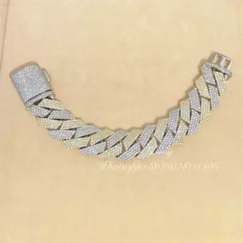 Ювелирные изделия из стерлингового серебра 925 пробы/10 карат из настоящего золота с муассанитом 20 мм, 4 ряда, кубинский браслет из муассанита