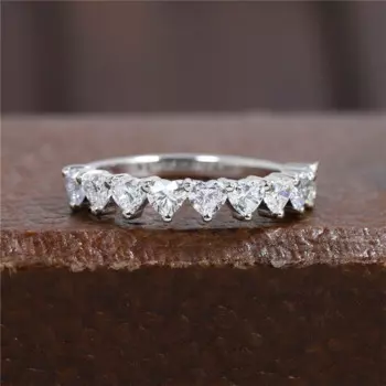 Ювелирные изделия JY, кольцо в форме сердца из лаборатории с бриллиантами, Половина Вечности, HPHT 18K, кольцо из настоящего белого золота с бриллиантами для