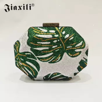 JXL-Роскошный дизайнерский кошелек с зелеными листьями для женщин, вечерние сумки, розовые клатчи, Женский вечерний кошелек, модный