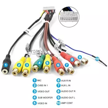 Кабель-переходник RCA выхода Aux-in для автомобильного радио Podofo с внешним микрофоном