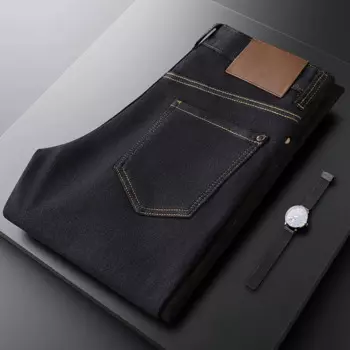 Качественные золотые Прошитые джинсы, мужские облегающие зауженные прямые брюки на осень и зиму, мужские повседневные деловые брюки
