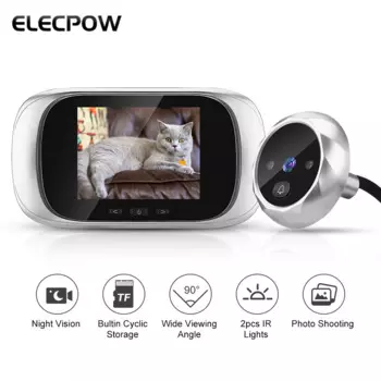 Камера дверного звонка Elecpow New, 2,8-дюймовый TFT-ЖК-дисплей 90 ° Инфракрасная дверная камера ночного видения, видеоавтоматическая дверная камера для хранения