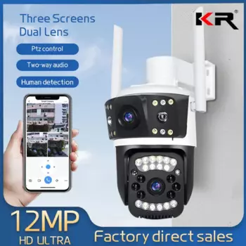 Камера Наружного видеонаблюдения с тремя экранами, 12 МП, PTZ, Wi-Fi, 6K