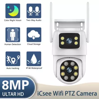 Камера Наружного видеонаблюдения Wfii, беспроводная камера с двойным объективом 4K, автоматическим слежением, 8 Мп, цветная IP-камера с ночным видением