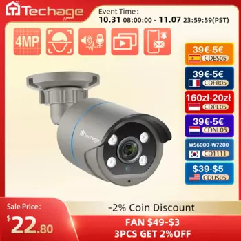 Камера Techage 4MP няя камера POE IP H.265 IP66 мая аеаеаеокамера видеокамера для системы POE