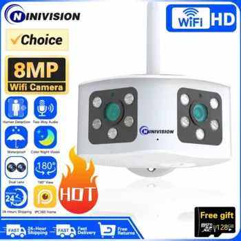 Камера видеонаблюдения, 8 Мп, 4K HD, Wi-Fi, угол обзора 180 °