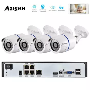 Камера видеонаблюдения AZISHN, 4 канала, H.265 + 1080P, 48 В, POE, 2 МП, NVR, 1080P