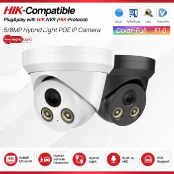 Камера видеонаблюдения Hikvision, совместимая с 4K HD IP-камерой, 8 Мп, POE