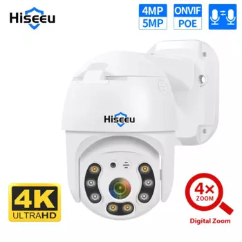 Камера видеонаблюдения Hiseeu 4 МП 5 Мп 8 Мп POE PTZ IP с цифровым зумом, водонепроницаемая камера ONVIF 4K, двухстороннее аудио, с функцией распознавания лица