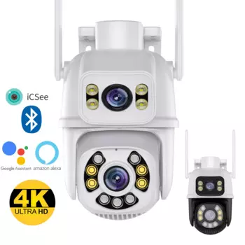 Камера видеонаблюдения iCsee PRO Onvif с двойным объективом, 4K, 8 Мп, PTZ, Wi-Fi, ИИ-датчик присутствия, уличная безопасность, IP-камера с POE