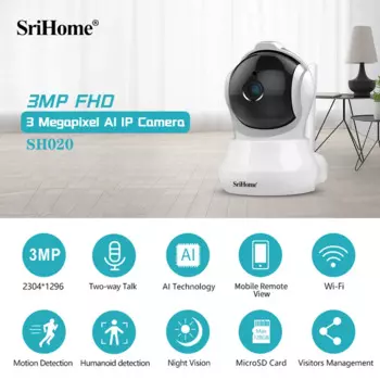 Камера видеонаблюдения SriHome SH020, 3 Мп, 360 °, Wi-Fi
