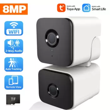 Камера видеонаблюдения Tuya Mini 4K, 8 Мп, PTZ, Wi-Fi, двойной объектив, двойной экран, автослежение, беспроводная камера видеонаблюдения Smart Life