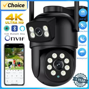 камера видеонаблюдения wifi Ночное видение с двумя объективами и двумя экранами Камера видеонаблюдения, 8 Мп, 4K, Wi-Fi